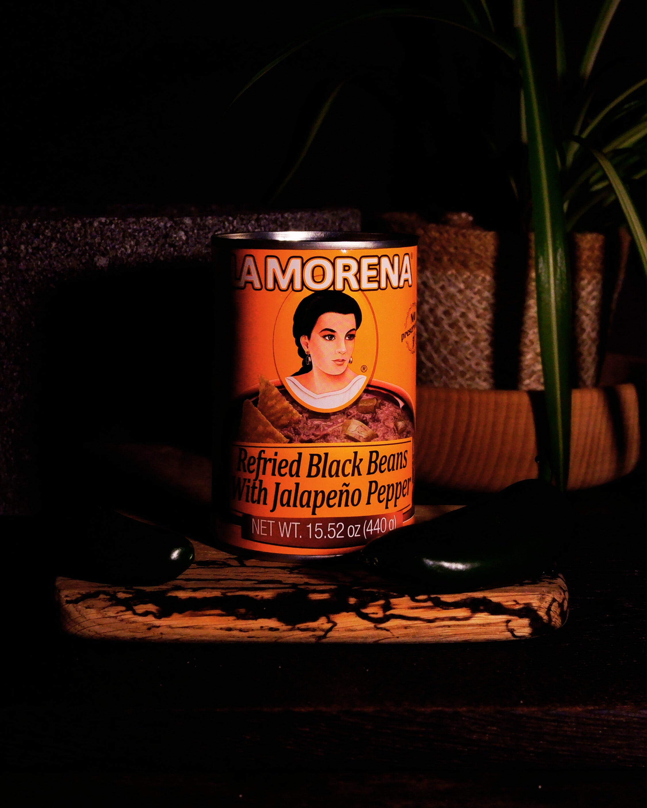 Refried ground black beans with jalapeno La Morena