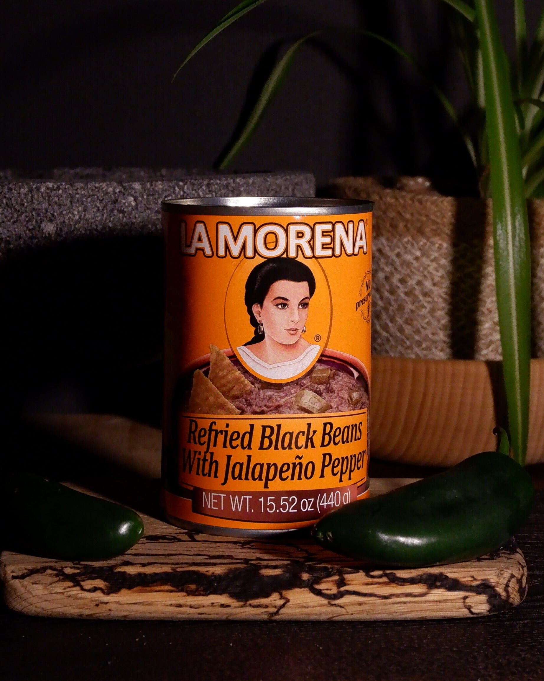 Refried ground black beans with jalapeno La Morena